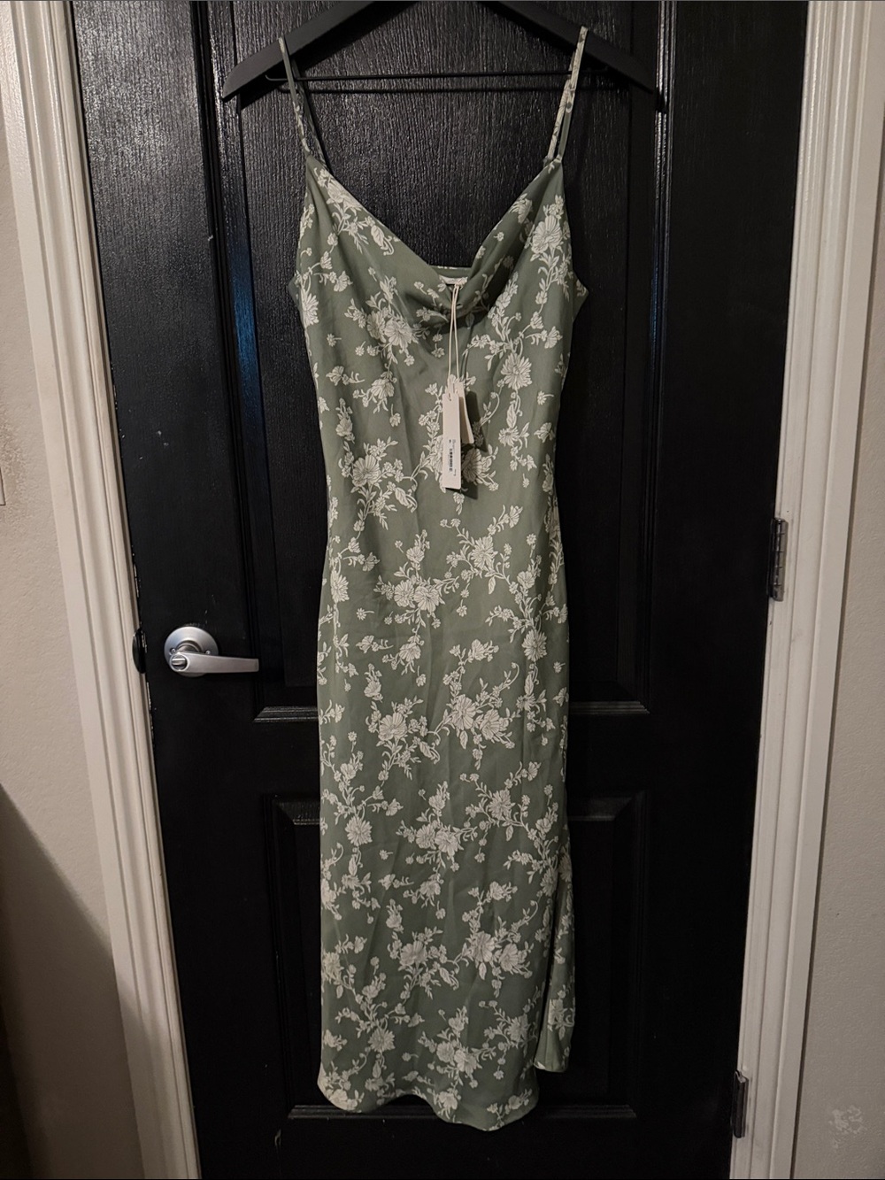 Altar’d State Sage Green Floral Dress with Cowl Neck